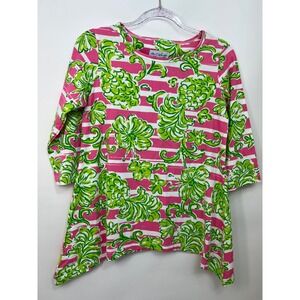 Tabi‎ Pink Green Long Sleeves Tropical Pineapple Top Womens Sz XS Org $90